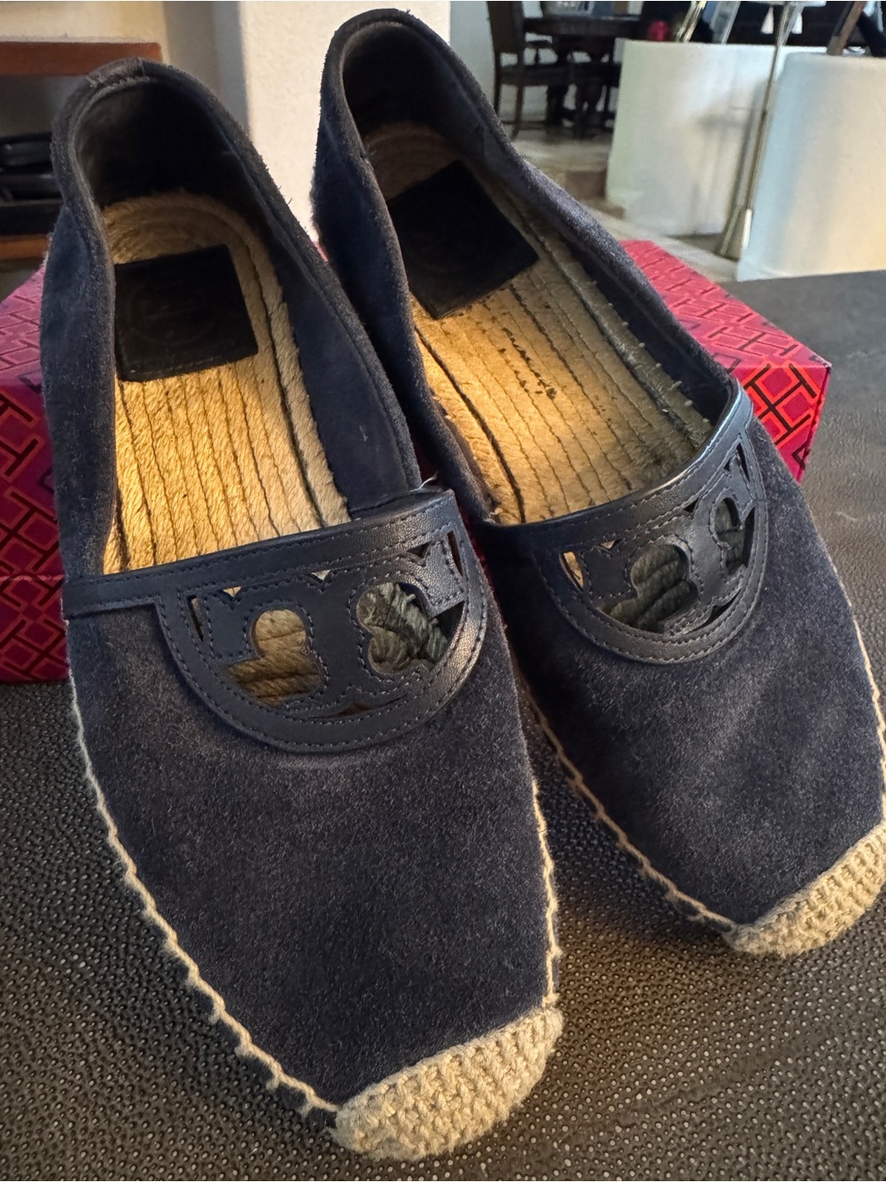 Tory Burch Navy Suede Espadrille Flats